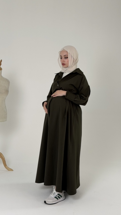 فستان الهديل باللون الزيتي