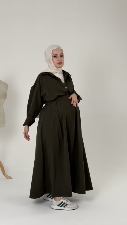 فستان الهديل باللون الزيتي