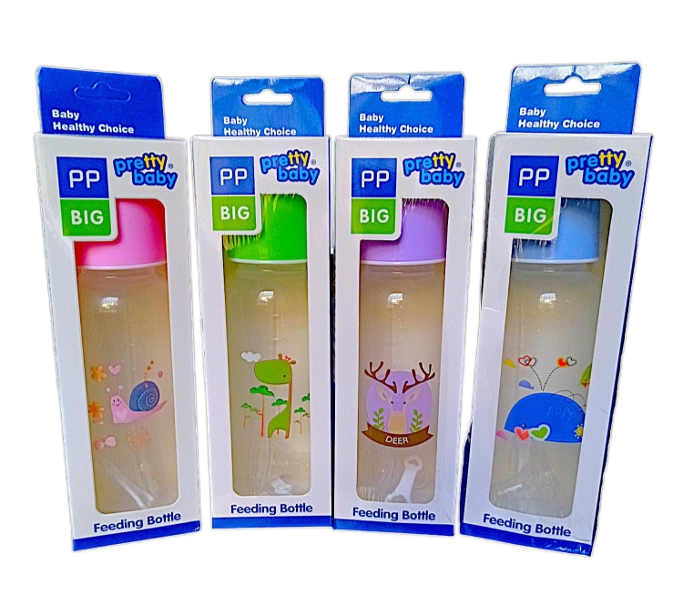 رضاعات بريتي بيبي 250مل بدون يد ملون مع مصفاة