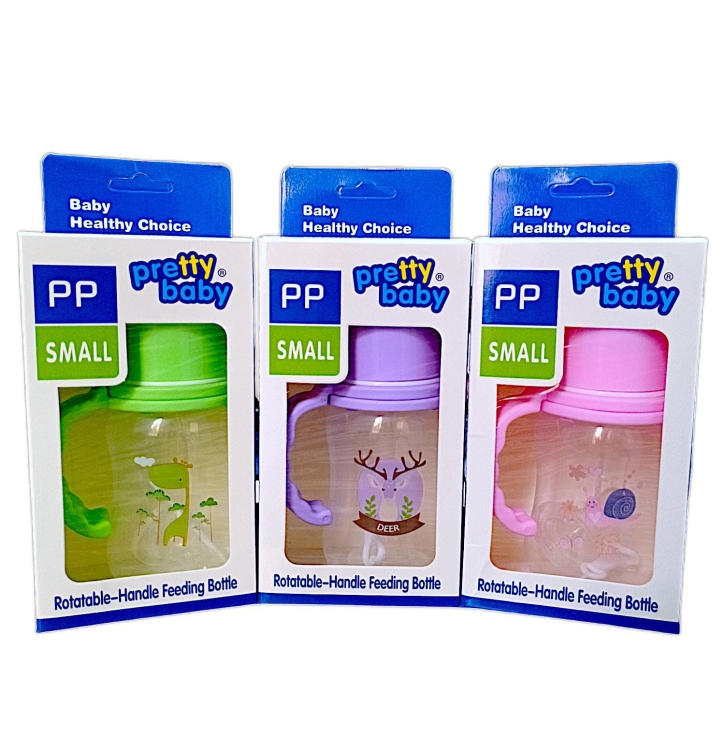 رضاعات بريتي بيبي 150 مل مع يد ومصفاة ملون 