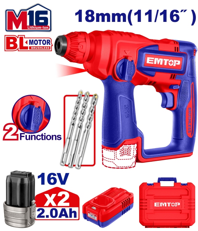  همر شحن  18MM 16V مع 2 بطاريه  SDS_PLUS  مع 3 ريش 2 حركات ( J1.8)     ELRH16168