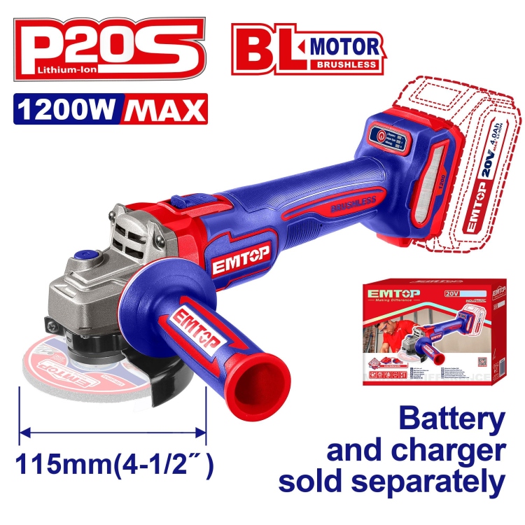 صاروخ 4.5" شحن 20v 1200W بدون بطاريه   ELAG221153   Brushless Motor   