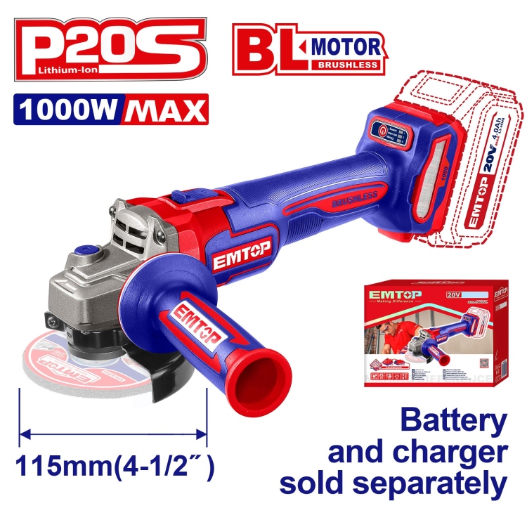 صاروخ 4.5" شحن 20v 1000W بدون بطاريه  ELAG27153     Brushless Motor  