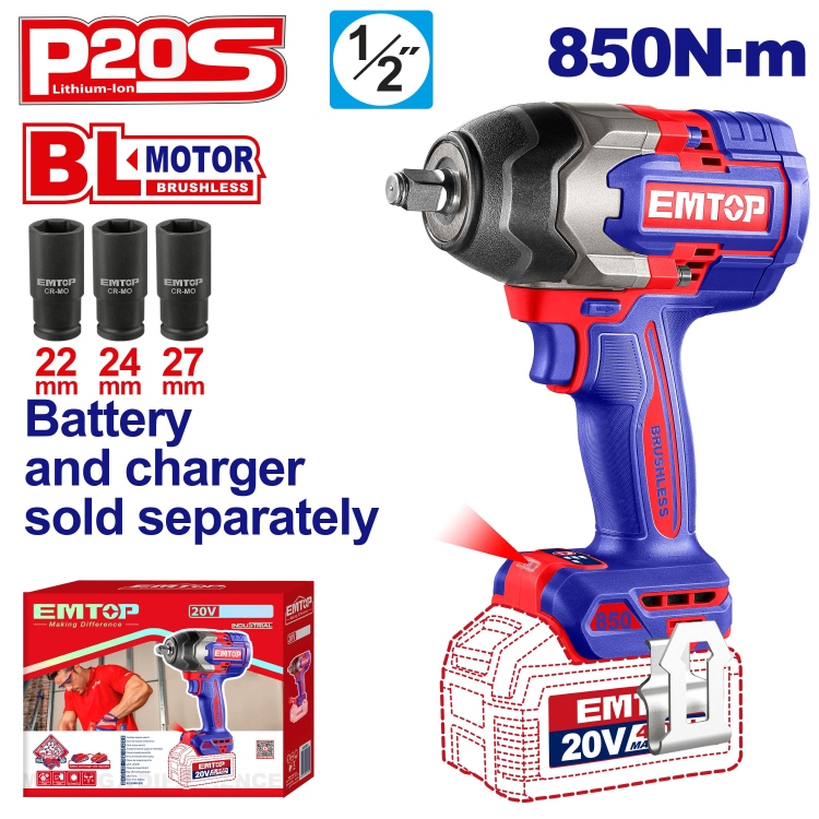 درل بكسات  20V 850N شحن  بدون بطاريه ("1/2)   ECIWL20851    Brushless Motor