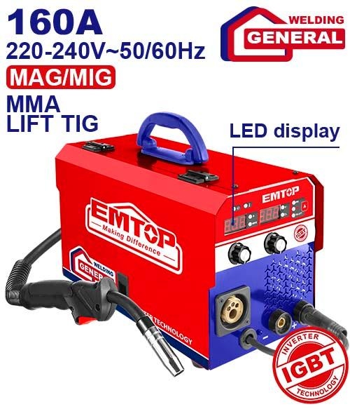ماكنه لحام ميج EMGT1651               160A MAG/MIG/MMA/TIG MM 0.6/0.8/1.0  5KG  