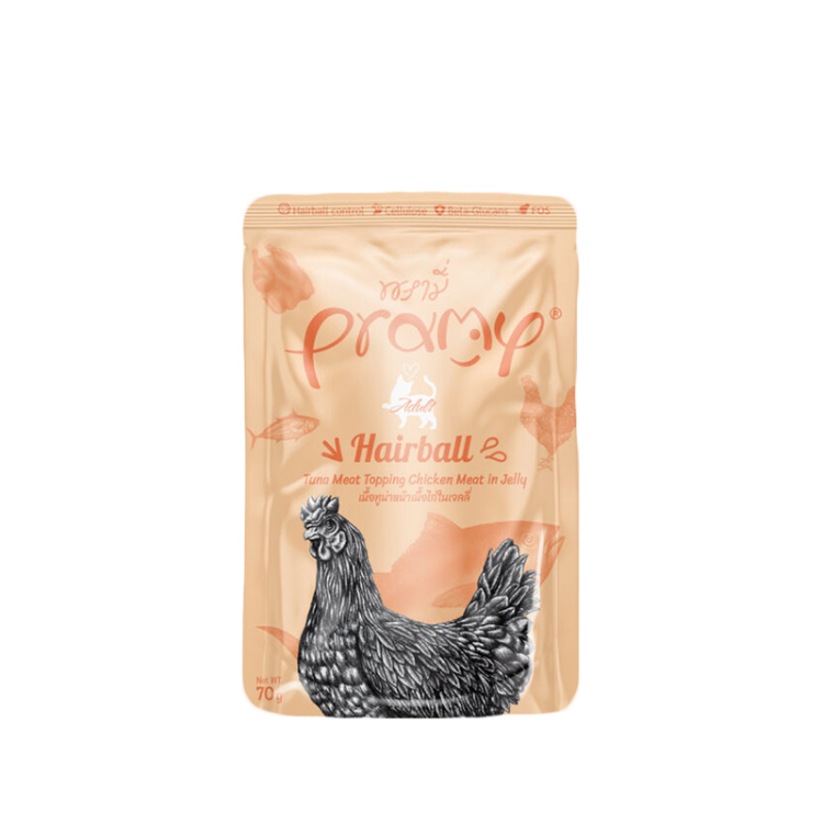 برامي بنكهة التونة مع الدجاج في جيلي للقطط البالغة (للتقليل من كرات الشعر)