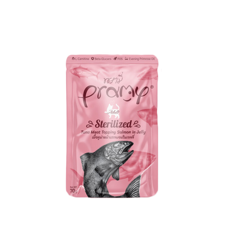 برامي بنكهة التونة مع السلمون في جيلي للقطط المعقمة