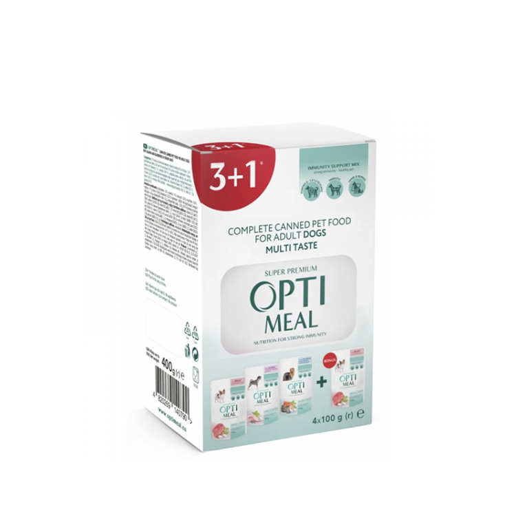 أوبتيميل طعام معلب للكلاب البالغة – عبوة مختلطة (1+3)