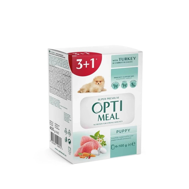 أوبتيميل طعام معلب للجراء – عبوة مختلطة (1+3)