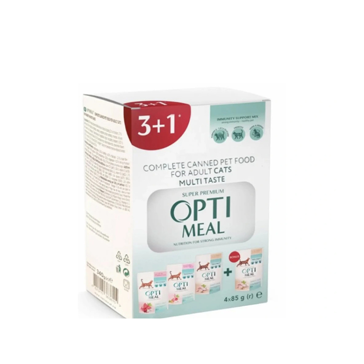 أوبتيميل طعام معلب للقطط البالغة – عبوة مختلطة (1+3)