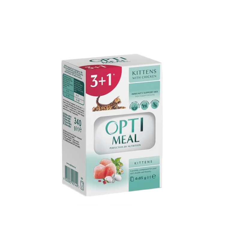 أوبتيميل طعام معلب للقطط الصغيرة – بنكهة الدجاج – عبوة (1+3)