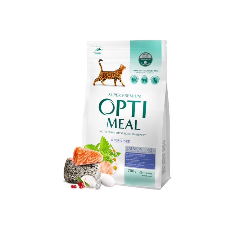 أوبتيميل طعام جاف للقطط المعقمة – بنكهة السلمون