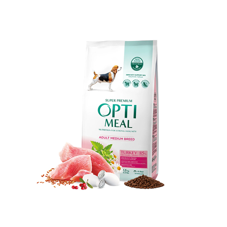 أوبتيميل طعام جاف للكلاب البالغة من السلالات المتوسطة – بنكهة الديك الرومي