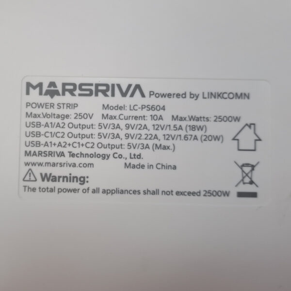 MARSRIVA LC-PS604 ( 6 outlets, 2XUSB-A + 2XPD Type-C ) 3 meter  EU plug   