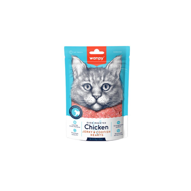 وانبي مكافآت جيركي دجاج وقلوب سمك القد للقطط