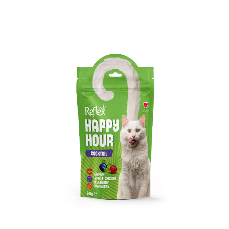 رفلكس هابي آور مكافآت للقطط – كوكتيل – سلمون، دجاج، لحم غنم، توت أزرق وتوت بري 