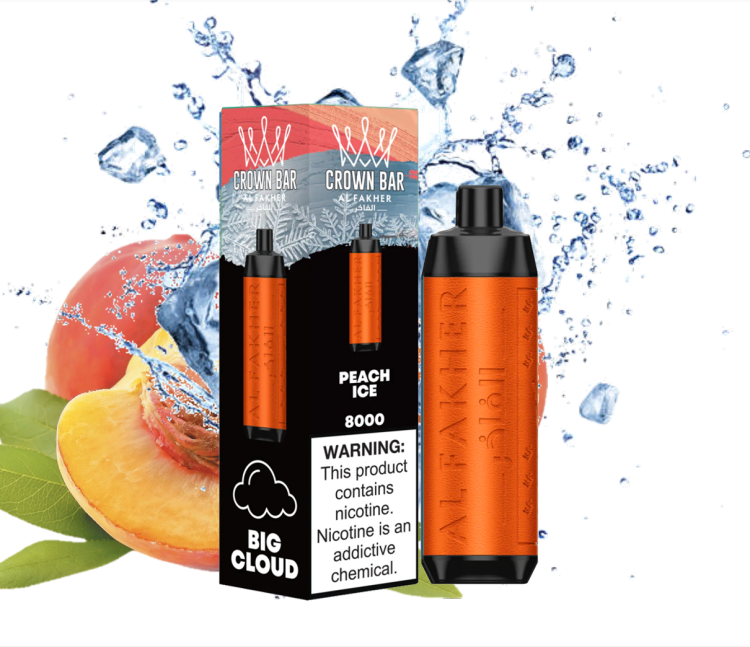 ALFAKHER CROWN BAR -  Peach Ice -  8000 Puff, Rechargeable, Disposable Vape 