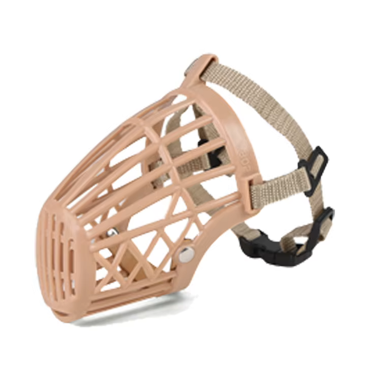 كمامة مضادة للنباح والعض للكلاب – لون بيج بلاستيك متين قابل للتعديل