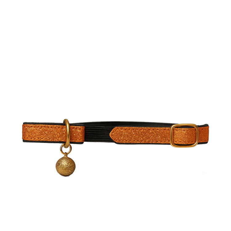 طوق قطط لامع مع جرس – برتقالي ذهبي