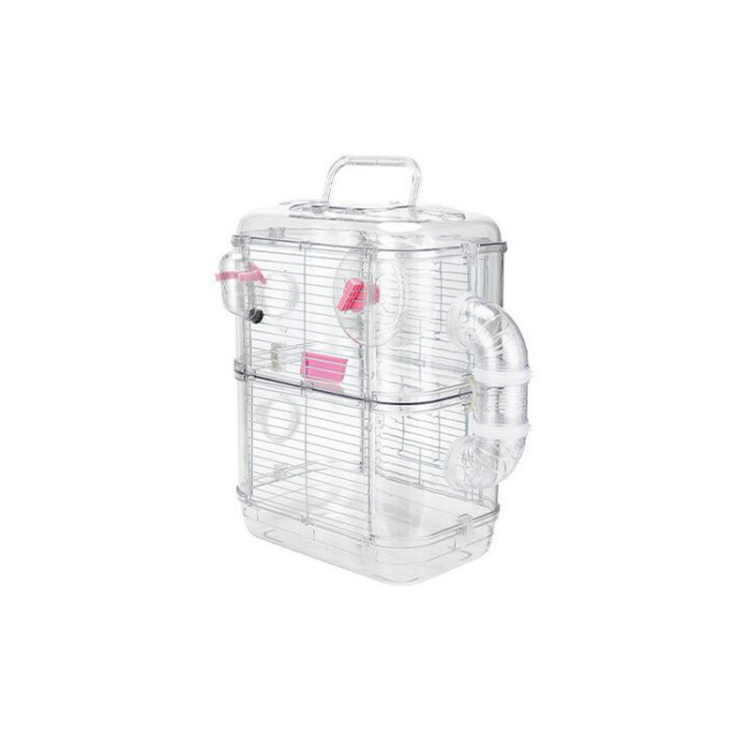 قفص شفاف للهامستر مع أنابيب لعب – تصميم متعدد الطوابق للترفيه والراحة