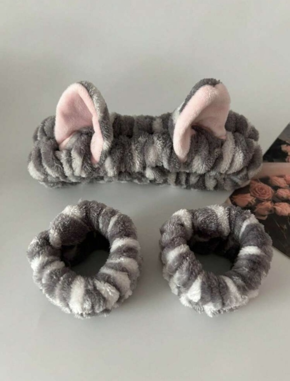 3pcs Cat Ear Headband & Wristband Set