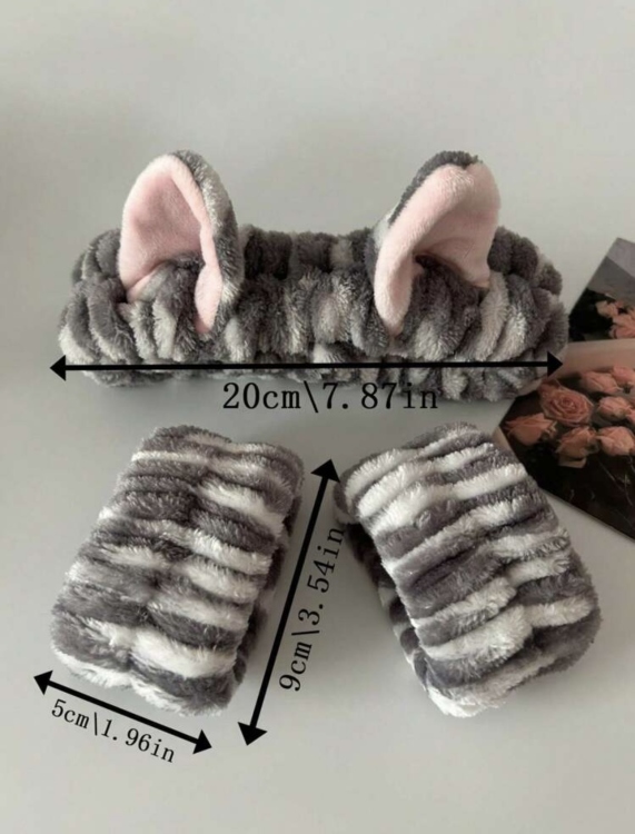3pcs Cat Ear Headband & Wristband Set