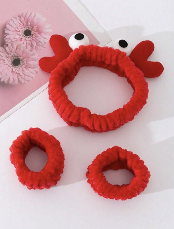 3pcs Small Crab Ear Headband & Wristband Set
