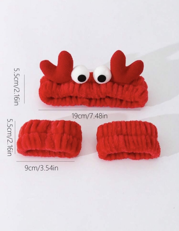 3pcs Small Crab Ear Headband & Wristband Set