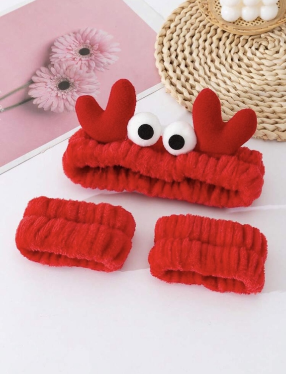 3pcs Small Crab Ear Headband & Wristband Set