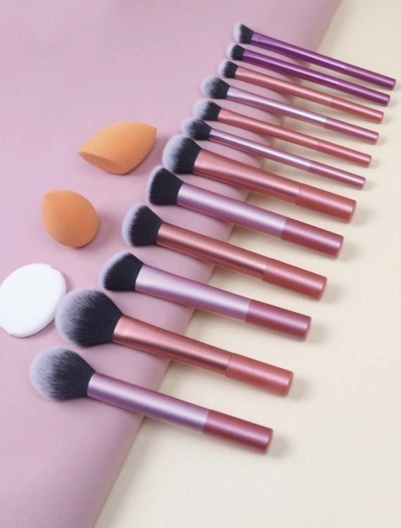 12pcs Makeup Brush Set + 2 Makeup Sponge + 1 Powder Puff