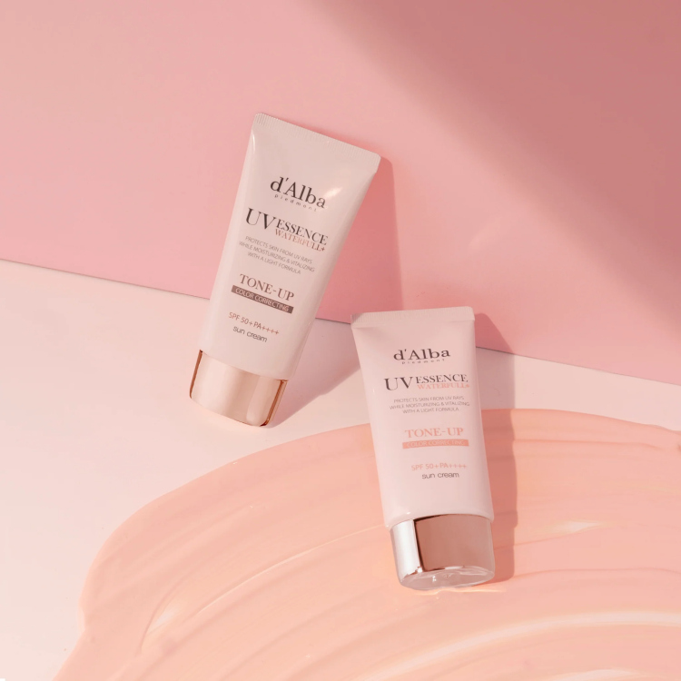 d’Alba UV Essence Waterful Tone-Up Pink Suncream  واقي شمس بديل للفاونديشن 