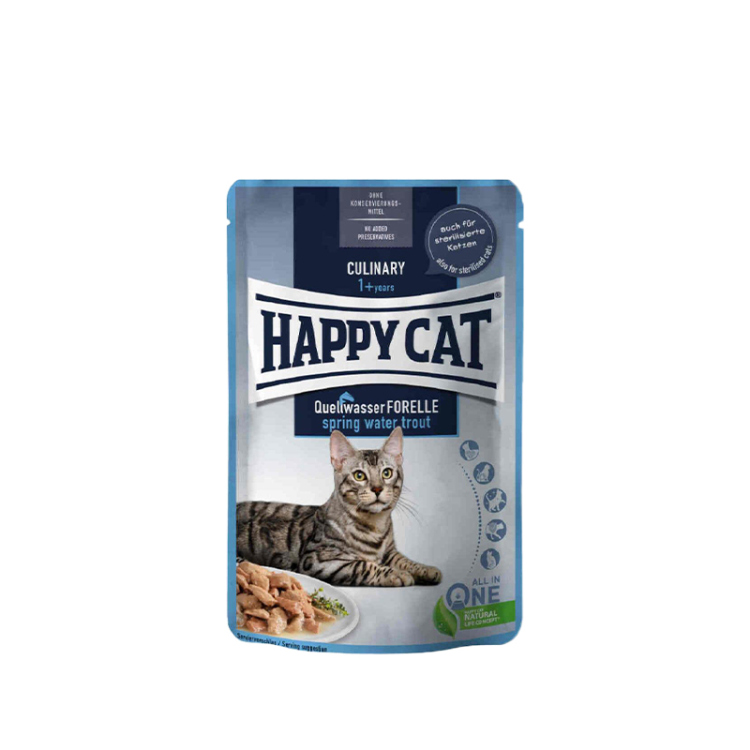 هابي كات – طعام رطب للقطط البالغة بنكهة سمك التروت