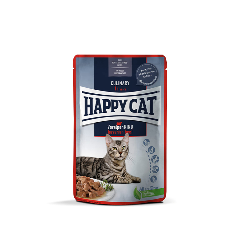 هابي كات – طعام رطب للقطط البالغة بنكهة لحم البقر البافاري