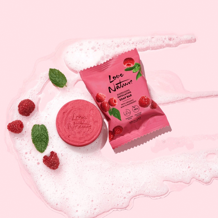 LOVE NATURE Exfoliating Shower Gel - body lotion - soap bar ( Mint & Raspberry ) - Exfoliating glove 41496 - 41505 - 41277 - 28021