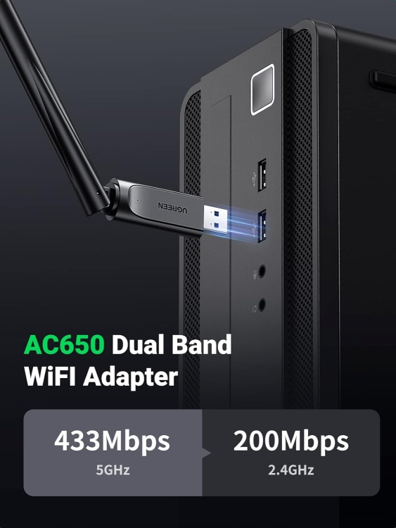  UGREEN 90339  AC650 HIGH-GAIN DUAL BAND WIRELESS USB ADAPTER