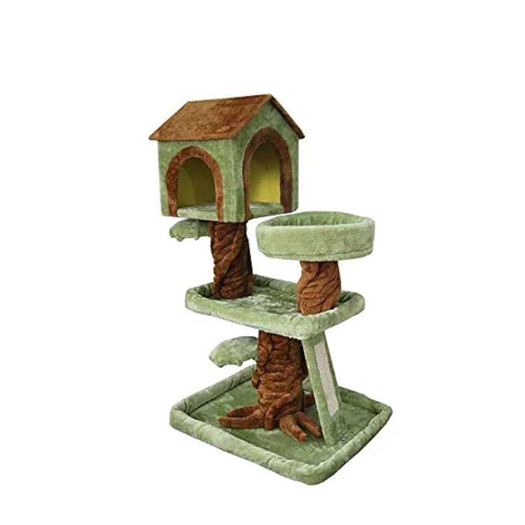 خداشة قطط بتصميم شجرة مع بيت وأماكن للنوم