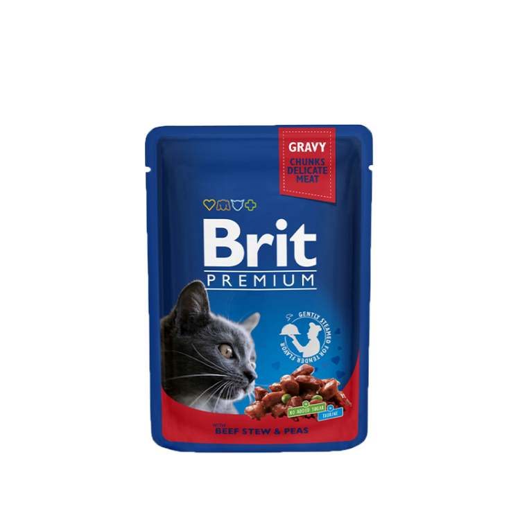 بريت بريميوم – طعام رطب للقطط  بنكهة لحم العجل والبازلاء