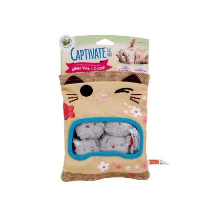 captivate cats toys silver vine & catnip 4 fuzzy mice
