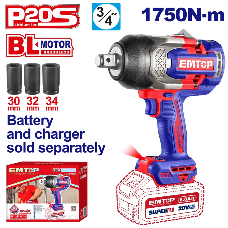 درل بكسات  20V 1750N شحن  بدون بطاريه    ("3/4)    ECIWL201751    Brushless Motor