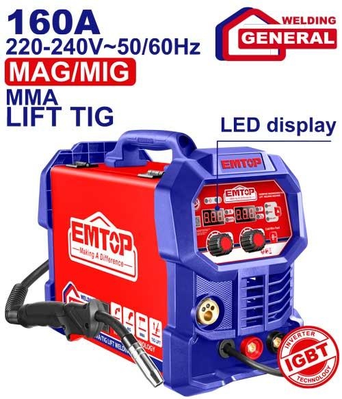 ماكنه لحام ميج 160A جديدEMGT1652            MAG/MIG/MMA/TIG MM 0.6/0.8/1.0   