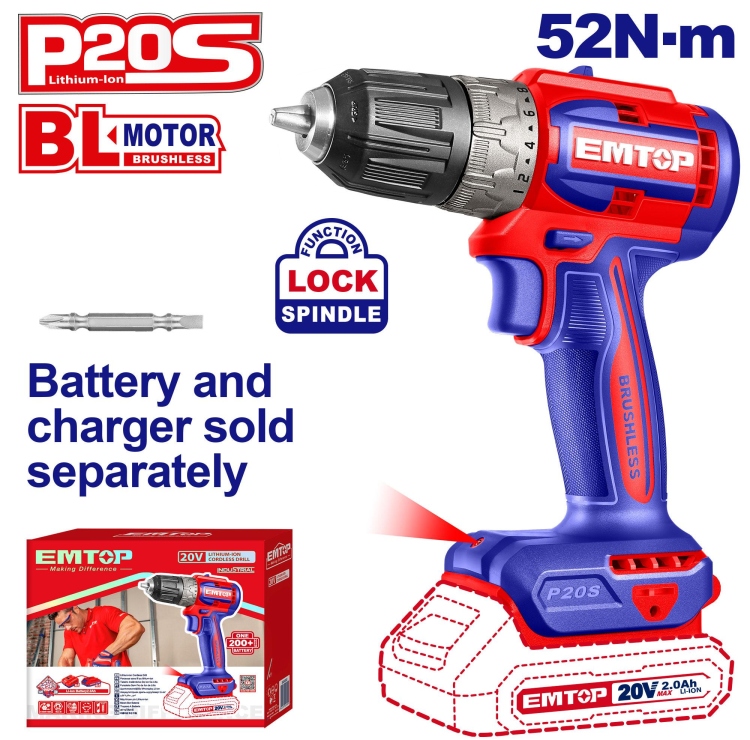 درل شحن 10 ملم 20 V 52N بدون بطاريه ECDL204531   SUPER Brushless Motor     