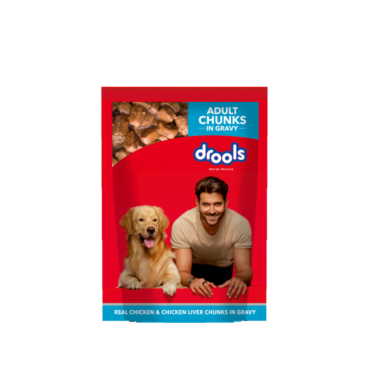 دروولز – قطع طعام رطب للكلاب البالغة بصلصة اللحم (دجاج وكبد دجاج)