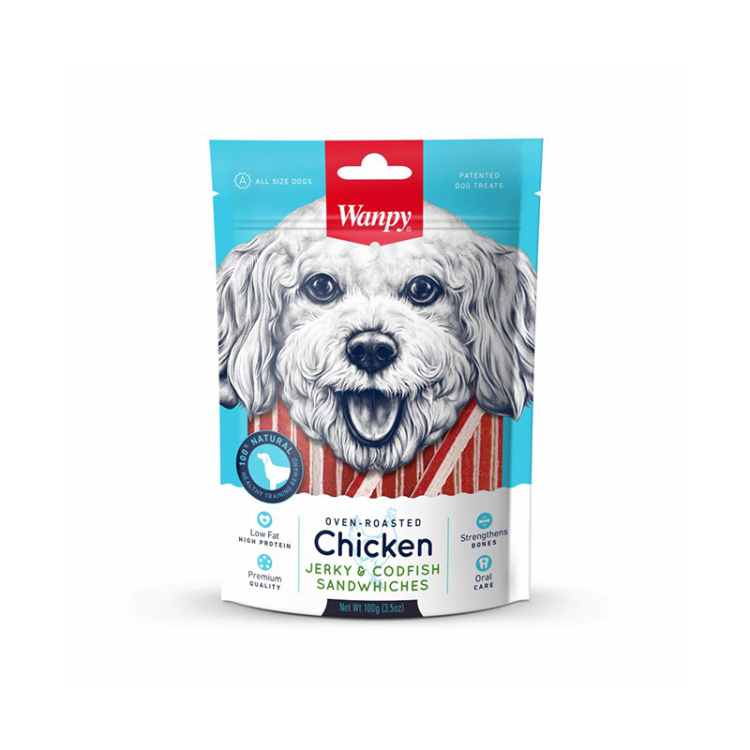 وانبي - مكافآت ساندويش الدجاج وسمك القد المشوي للكلاب