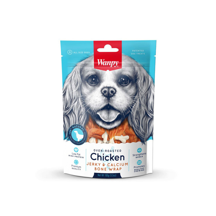  وانبي - مكافآت رولات الدجاج المجفف وعظام الكالسيوم مشوي بالفرن للكلاب