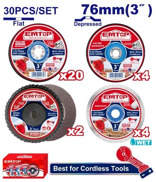 عرض (اشتري صاروخ 3" شحن 20V مع 1 بطارية وشاحن عدد2    ELAG76017   واحصل على فيابر 30 قطعة  مشكل 3" مجانا   ECGD07630 ) 