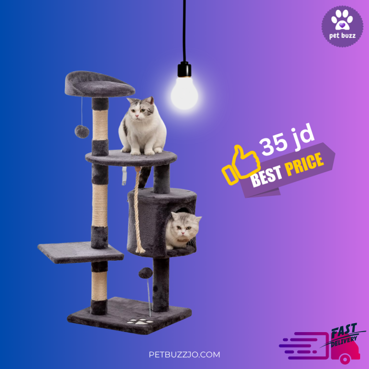 Activity Tree Centre Cat Condos Scratching Post Indoor Climbing House for Kittens (Dark Grey - 112cm)