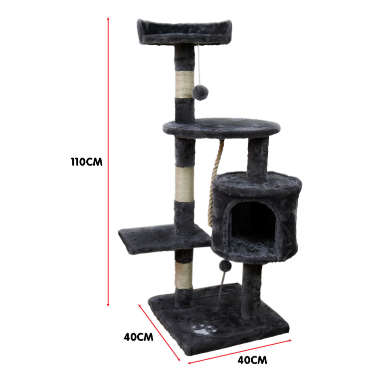 Activity Tree Centre Cat Condos Scratching Post Indoor Climbing House for Kittens (Dark Grey - 112cm)