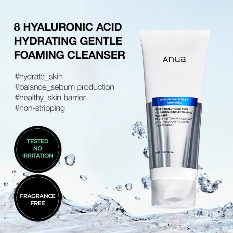 Anua 8 Hyaluronic Acid Gentle Foaming Cleanser غسول الهايلرونيك اسد من انوا