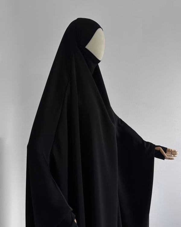 عباءة رأس من الكريب - بأكمام وقمطة قطنية مطاطية | لون أسود |