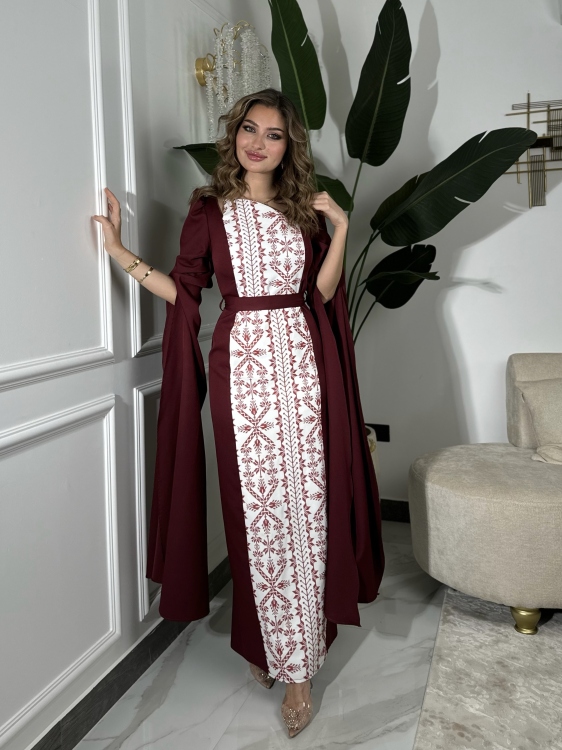 Puffed Shoulder Henna Dress (سلوى خمري)